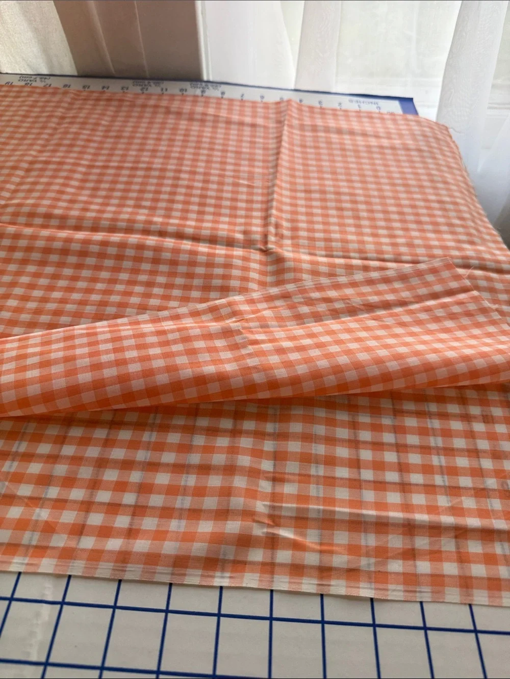 Vintage Orange White Gingham Fabric Woven 1/4” Check 2 Yards x 44